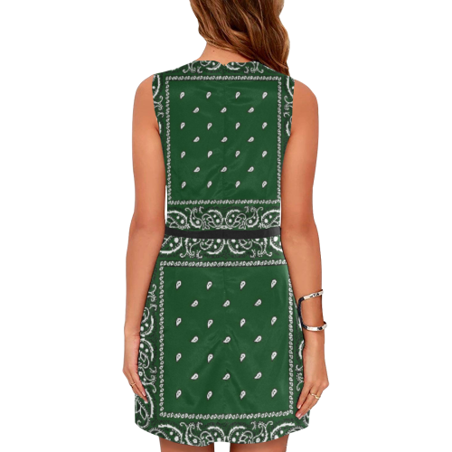 KERCHIEF PATTERN GREEN Eos Women's Sleeveless Dress (Model D01)