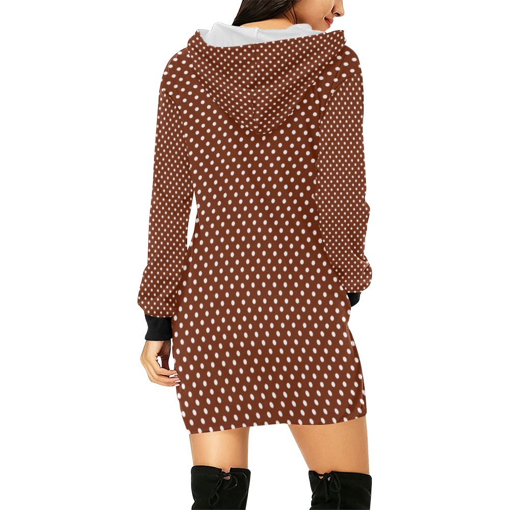 Brown polka dots All Over Print Hoodie Mini Dress (Model H27)