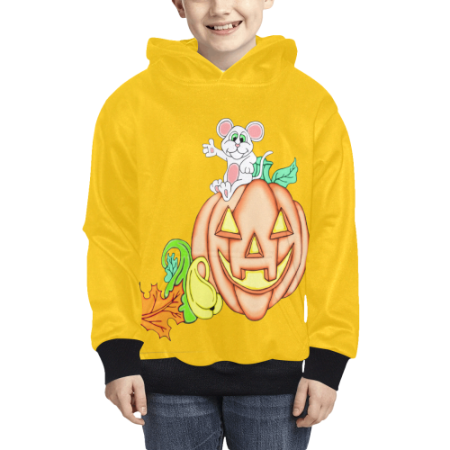 Cute Mouse Halloween Punpkin Yellow Kids' All Over Print Hoodie (Model H38)