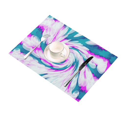 Turquoise Pink Tie Dye Swirl Abstract Placemat 14’’ x 19’’ (Set of 4)