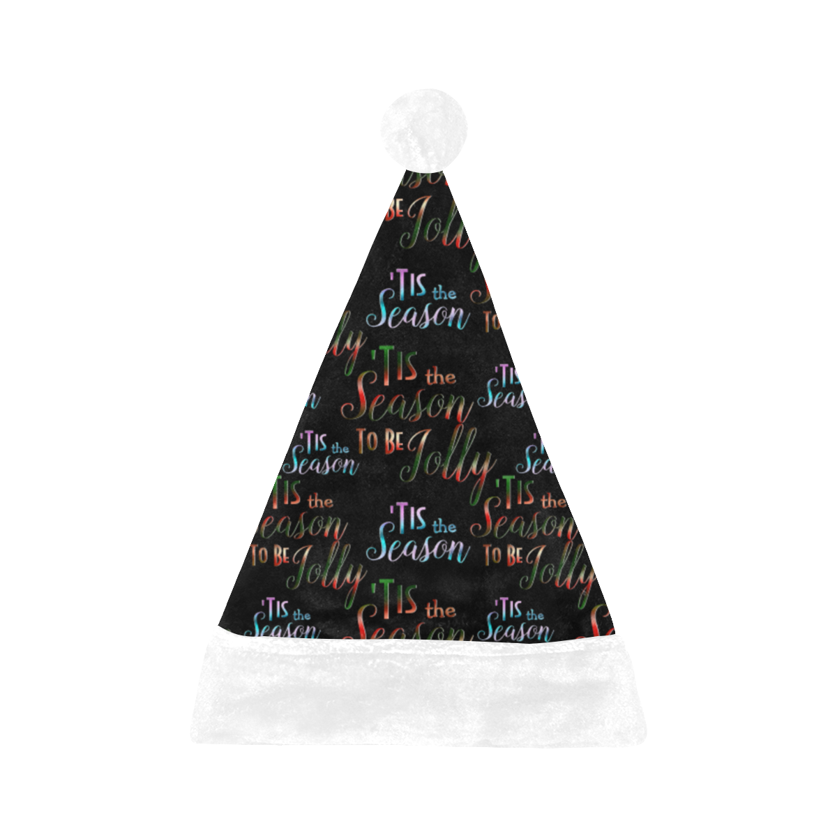 xmas Text Tis The Season Pattern on Black Santa Hat