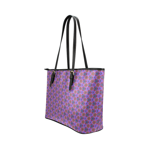 Purple Doodles - Hidden Smiles Leather Tote Bag/Large (Model 1651)