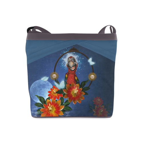 Funny parrot with flowers Crossbody Bags (Model 1613)
