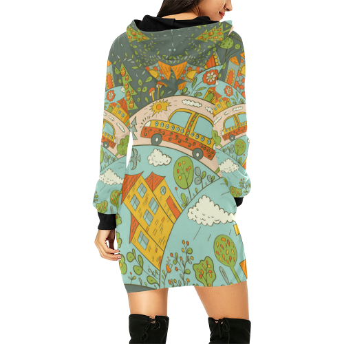 Painted Houses All Over Print Hoodie Mini Dress (Model H27)