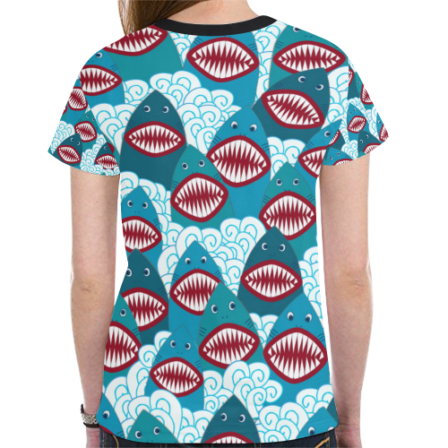Angry Sharks New All Over Print T-shirt for Women (Model T45)