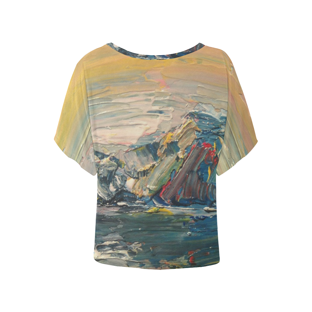 Mountains painting Women's Batwing-Sleeved Blouse T shirt (Model T44)