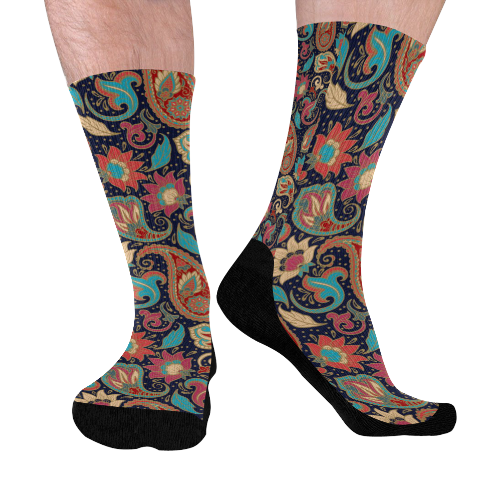 Paisley Pattern Mid-Calf Socks (Black Sole)