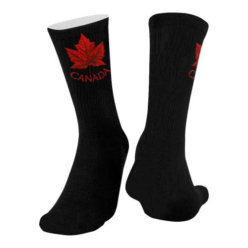 Canada Souvenir Socks Black Mid-Calf Socks (Black Sole)