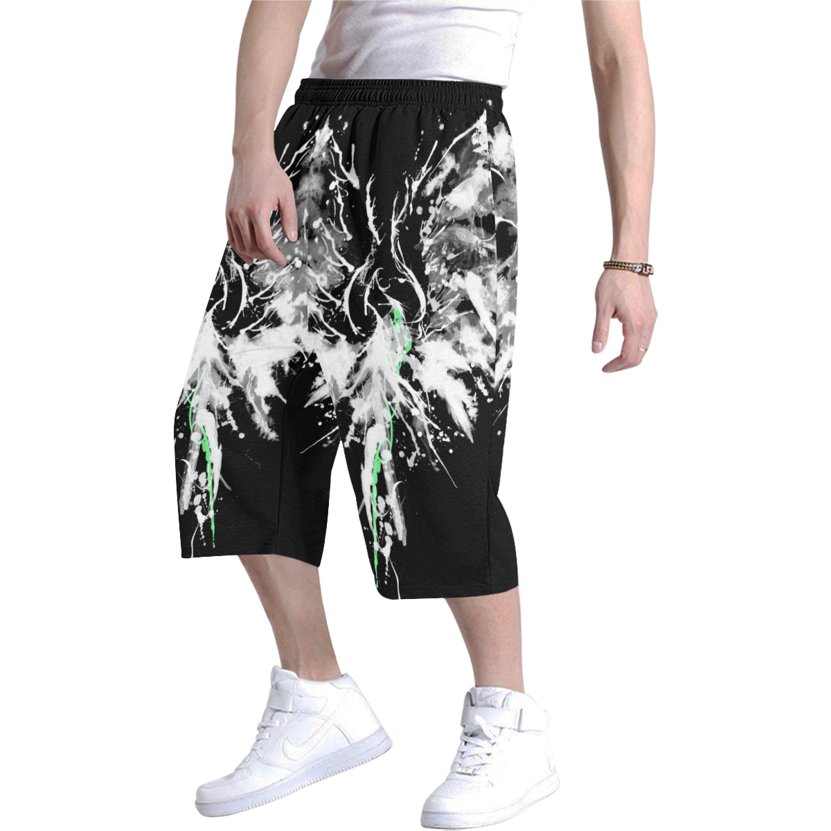 Phoenix - Abstract Painting Bird White 1 Men's All Over Print Baggy Shorts (Model L37)