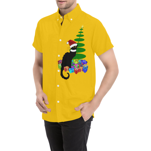 Christmas Le Chat Noir with Santa Hat Men's All Over Print Short Sleeve Shirt (Model T53)
