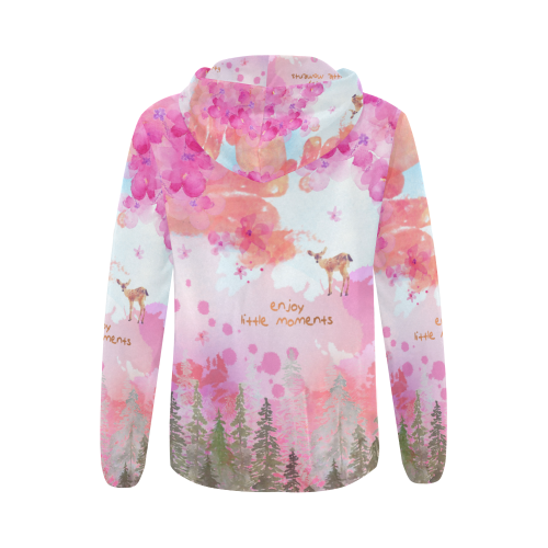 Little Deer in the Magic Pink Forest All Over Print Full Zip Hoodie for Women (Model H14)