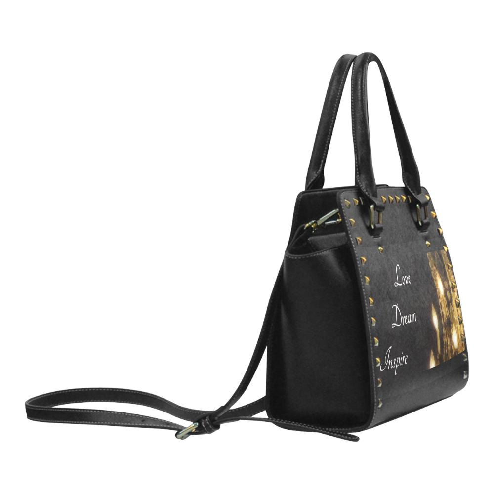 Black: Glittering Chandelier #LoveDreamInspireCo Rivet Shoulder Handbag (Model 1645)