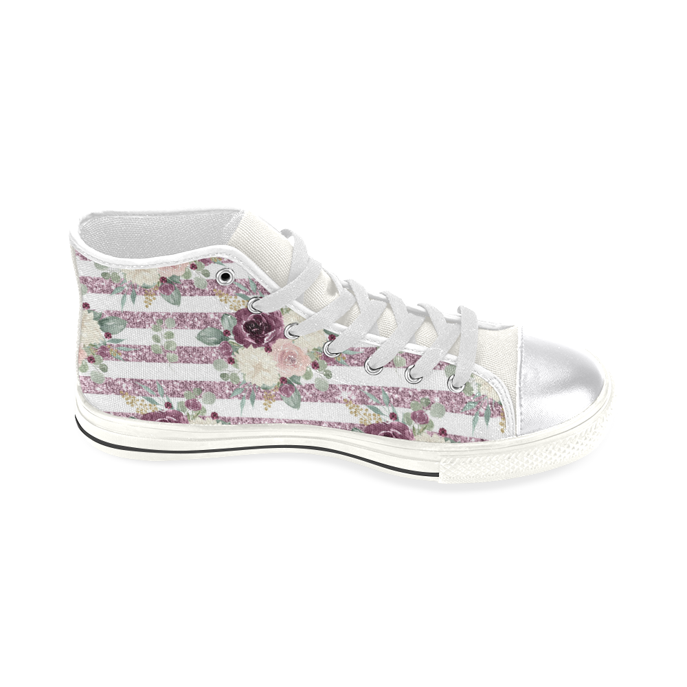 Floral Flower, Plum Watercolor Women's Classic High Top Canvas Shoes (Model 017)