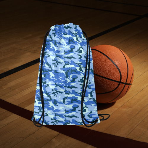 Woodland Blue Camouflage Small Drawstring Bag Model 1604 (Twin Sides) 11"(W) * 17.7"(H)