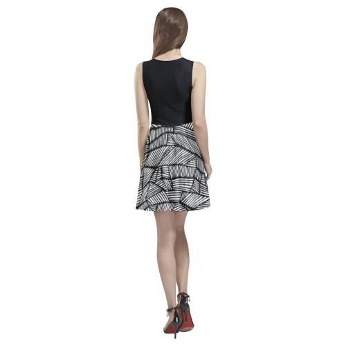 BLACK AND WHITE DIAMOND PATTERN Thea Sleeveless Skater Dress(Model D19)