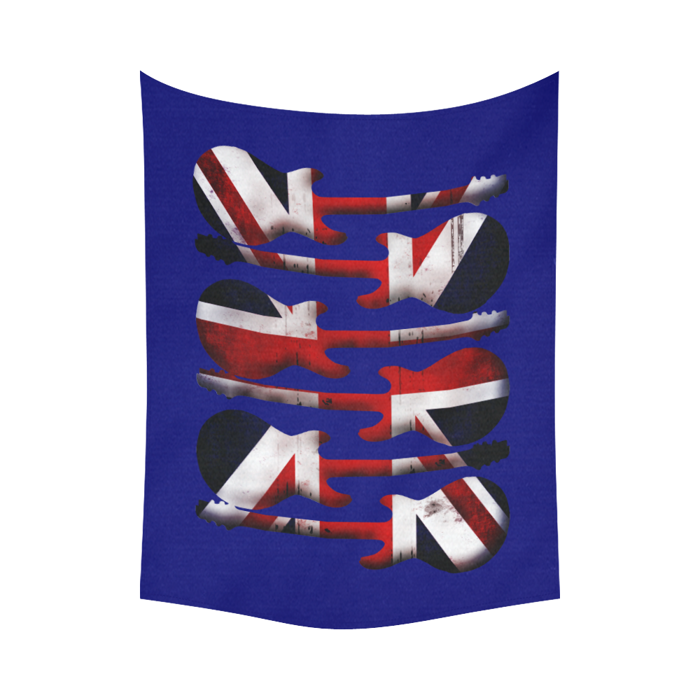 Union Jack British UK Flag Guitars Blue Cotton Linen Wall Tapestry 80"x 60"