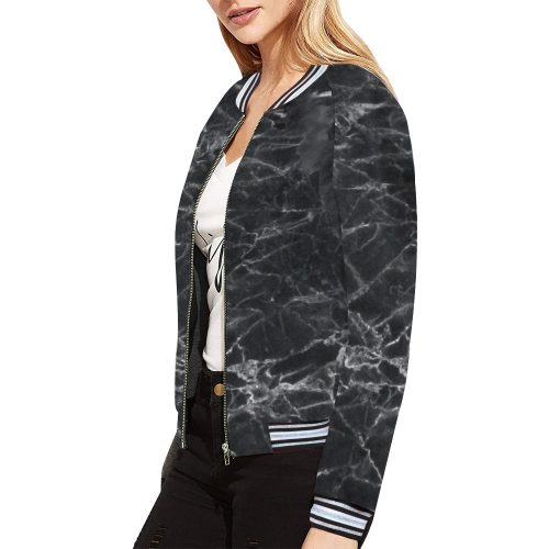 Marble Black Pattern All Over Print Bomber Jacket for Women (Model H21)