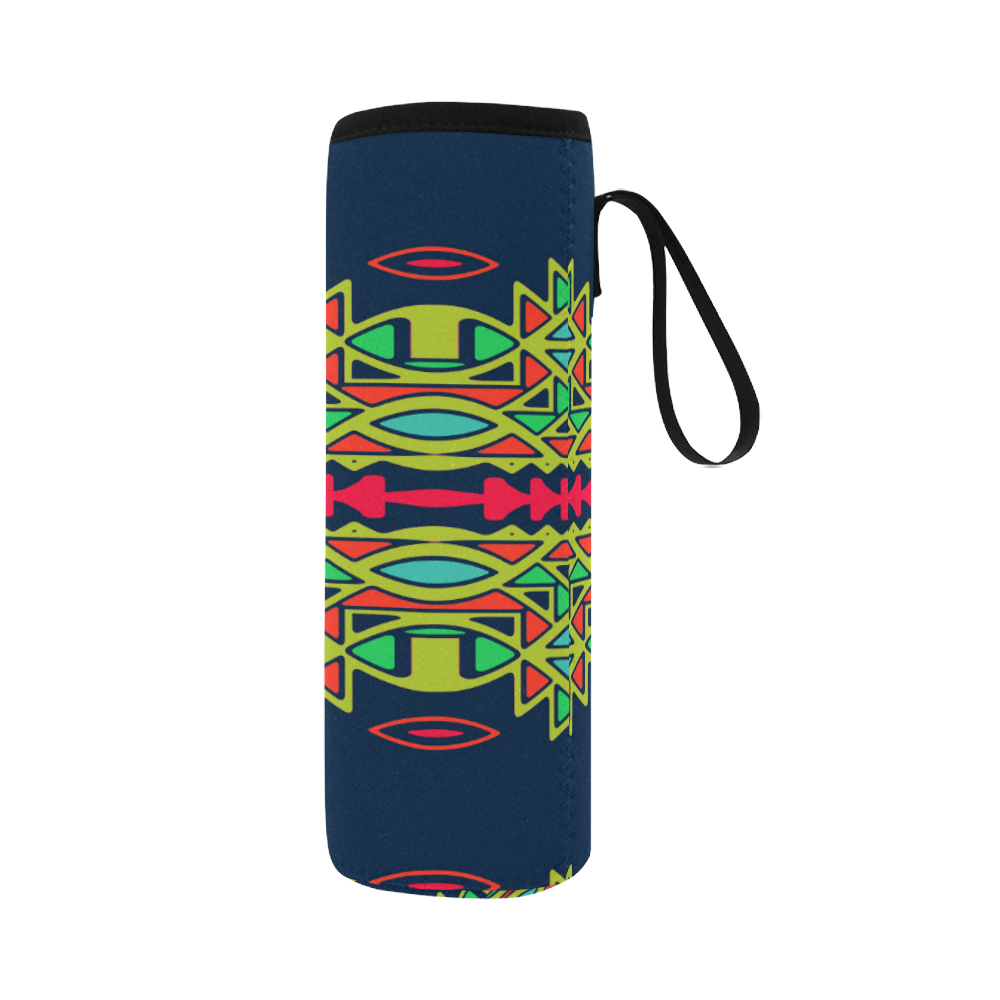 Distorted shapes on a blue background Neoprene Water Bottle Pouch/Large