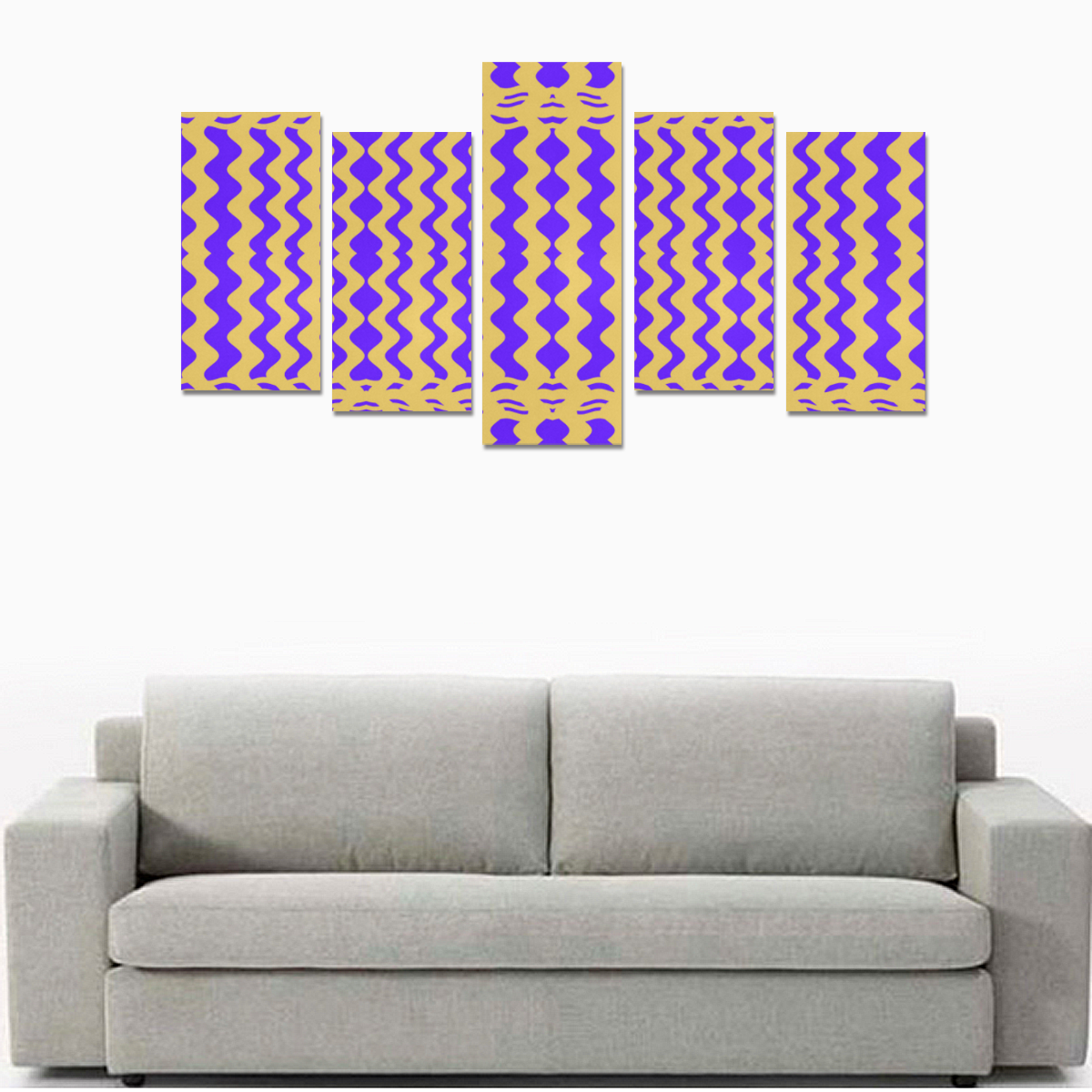 Purple Yellow Modern  Waves Lines Canvas Print Sets E (No Frame)