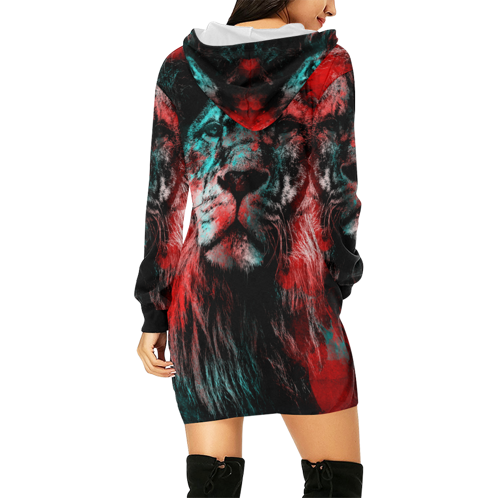 lion jbjart #lion All Over Print Hoodie Mini Dress (Model H27)