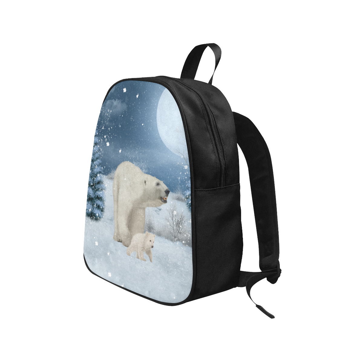 Polar bear mum with polar bear cub Fabric School Backpack (Model 1682) (Medium)