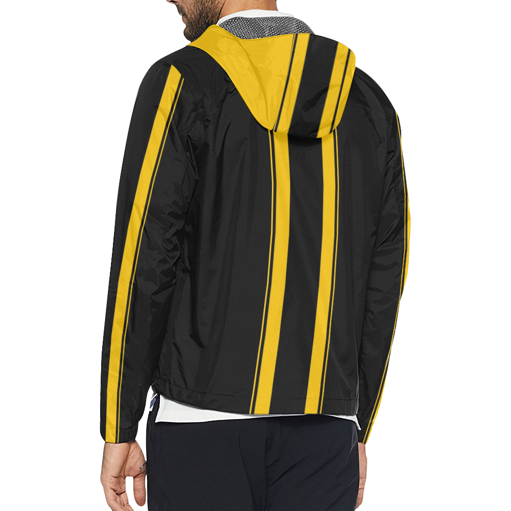 Race Car Stripes Black and Yellow Unisex All Over Print Windbreaker (Model H23)