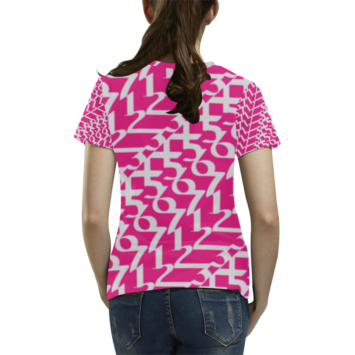 NUMBERS Collection 1234567 PINK All Over Print T-Shirt for Women (USA Size) (Model T40)