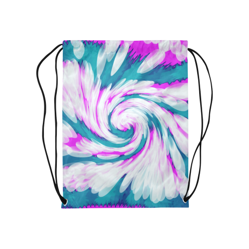 Turquoise Pink Tie Dye Swirl Abstract Medium Drawstring Bag Model 1604 (Twin Sides) 13.8"(W) * 18.1"(H)