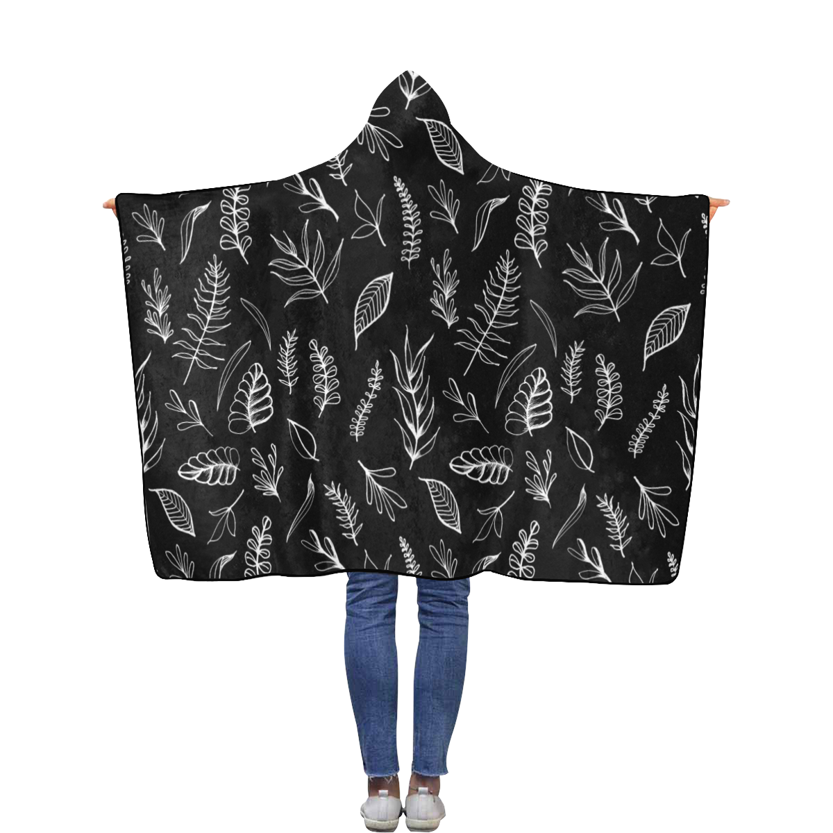 BLACK DANCING LEAVES Flannel Hooded Blanket 40''x50''