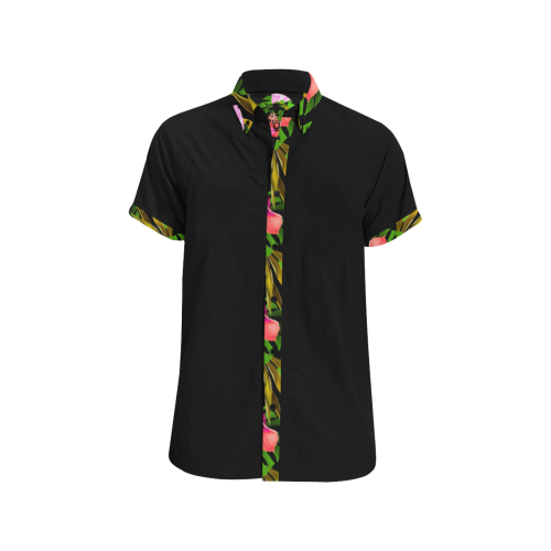 Floral Multi Colored Button Up Men's All Over Print Short Sleeve Shirt (Model T53)