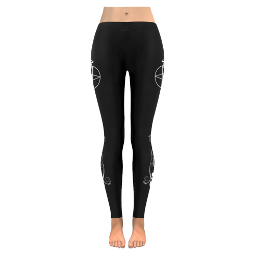 Black Pentacle Cheeky Witch Wiccan Pagan Women's Low Rise Leggings (Invisible Stitch) (Model L05)