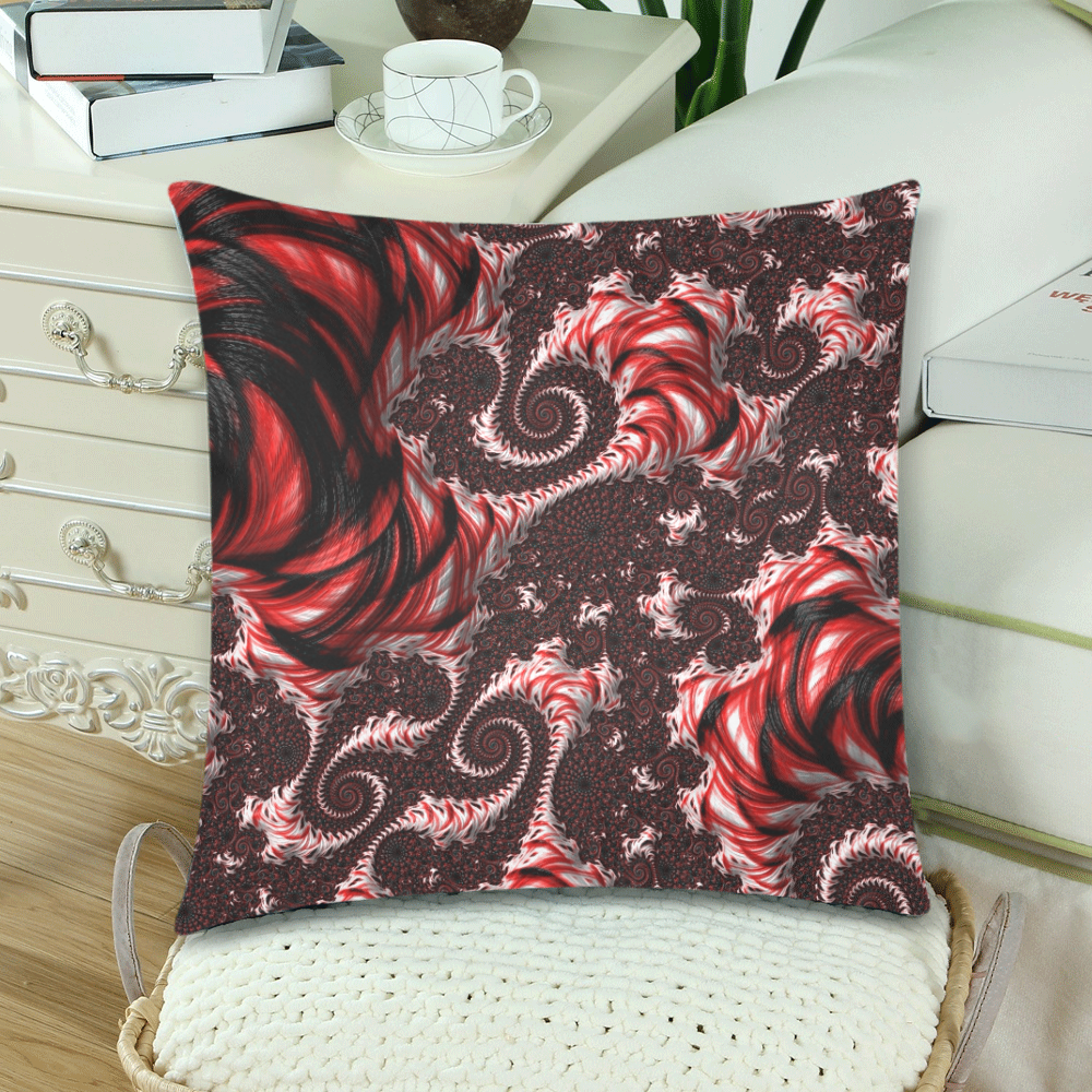 Red, black and white Fractal Pillows Custom Zippered Pillow Cases 18"x 18" (Twin Sides) (Set of 2)