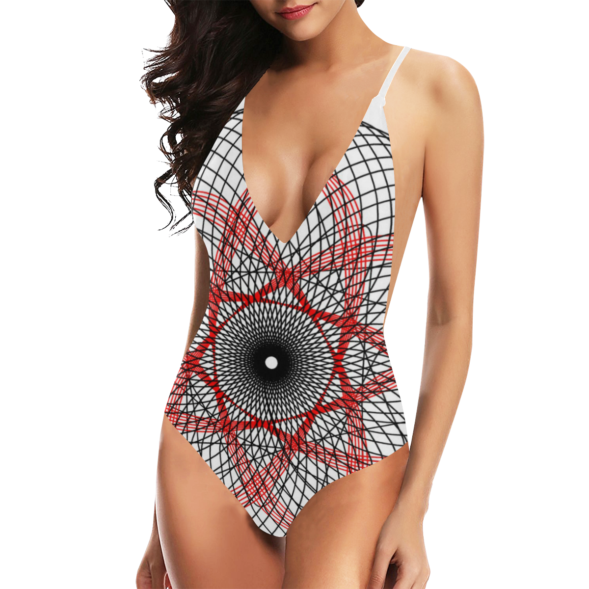 Abstract Design Sexy Lacing Backless One-Piece Swimsuit (Model S10)