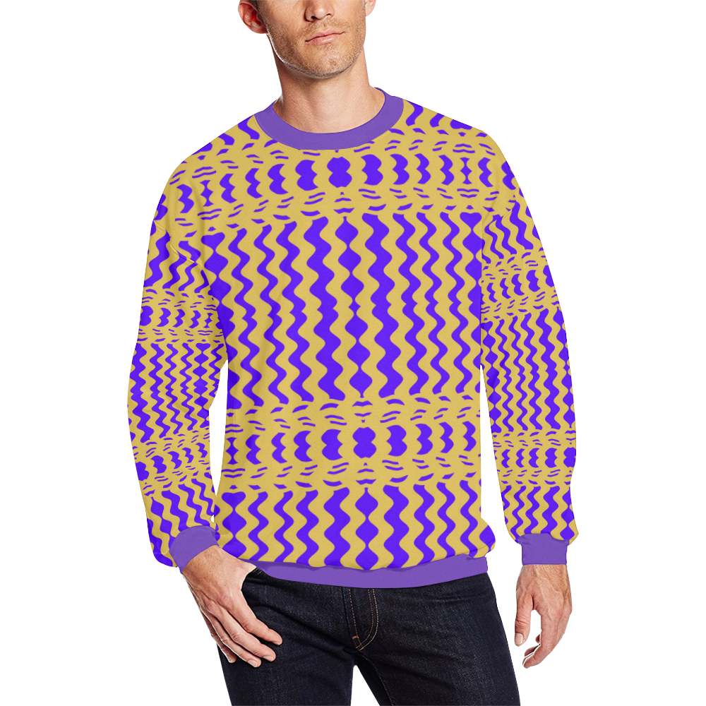 Purple Yellow Modern  Waves Lines Men's Oversized Fleece Crew Sweatshirt (Model H18)
