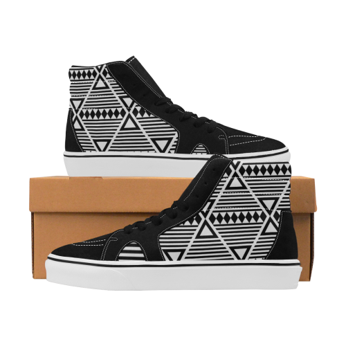 Black Aztec Tribal Men's High Top Skateboarding Shoes (Model E001-1)