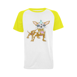Punk Rock Sugar Skull Dog Yellow Men's Raglan T-shirt Big Size (USA Size) (Model T11)