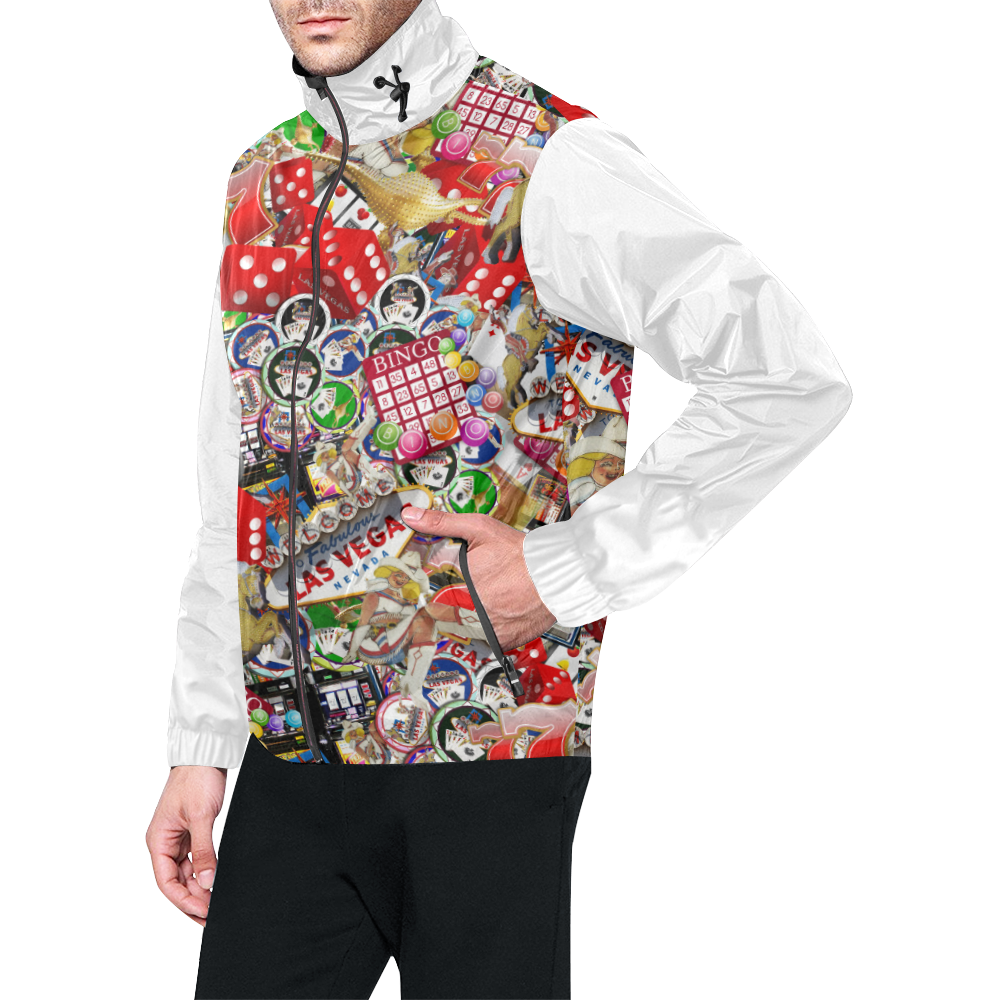 Gamblers Delight - Las Vegas Icons - Vest Style White Unisex All Over Print Windbreaker (Model H23)