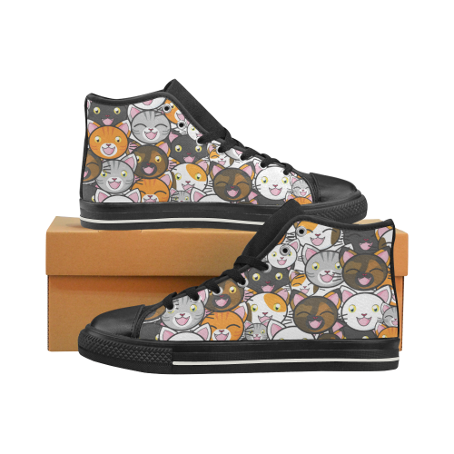 Funny Cats All Over High Top Canvas Shoes for Kid (Model 017)