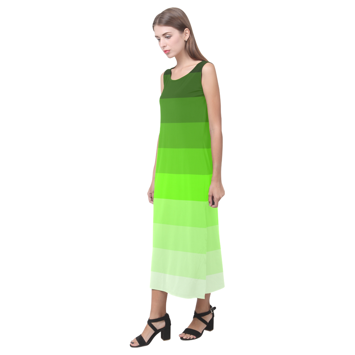 Green stripes Phaedra Sleeveless Open Fork Long Dress (Model D08)