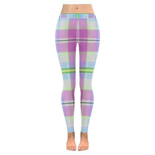 Pink And Blue Plaid Women's Low Rise Leggings (Invisible Stitch) (Model L05)