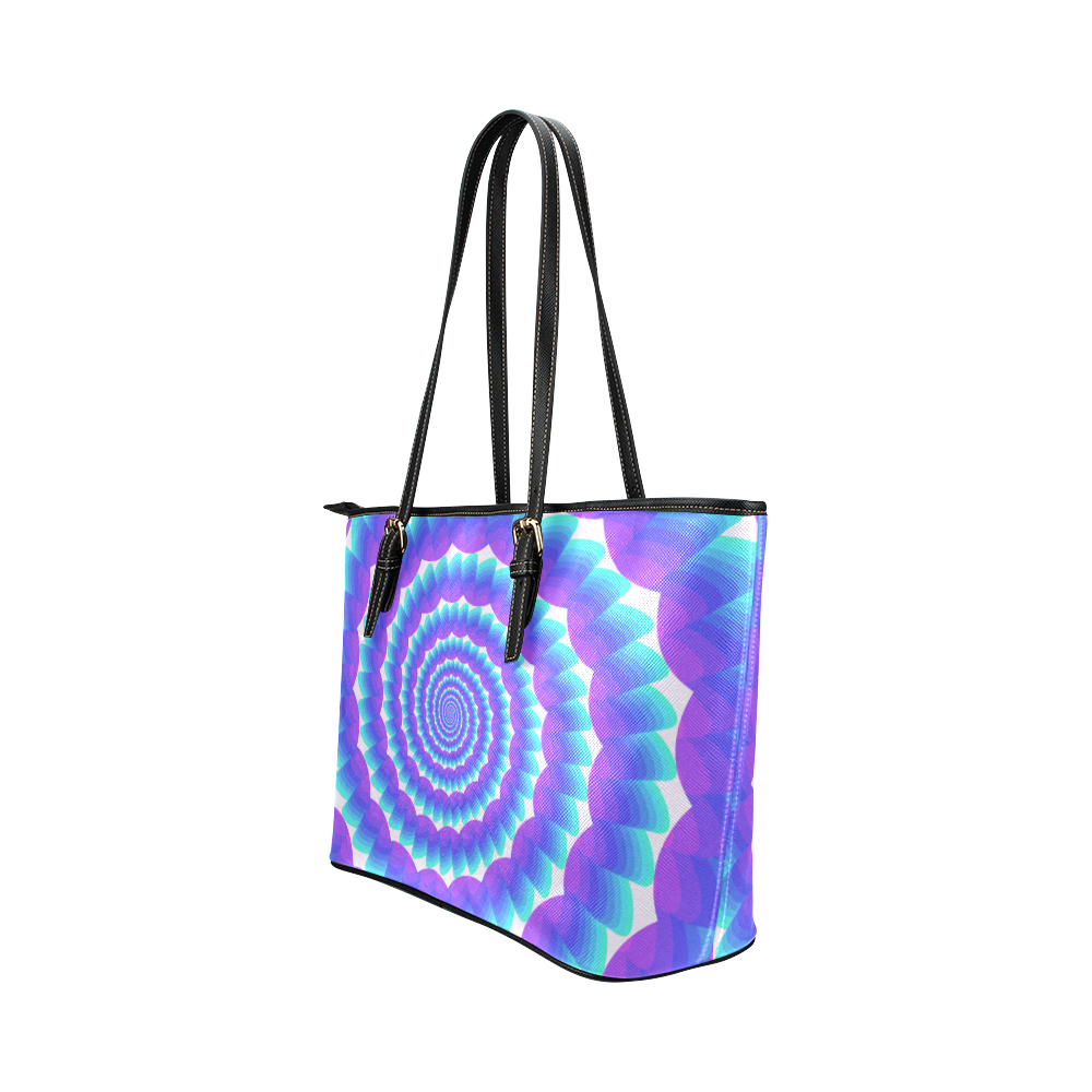 Blue and pink spiral Leather Tote Bag/Large (Model 1651)