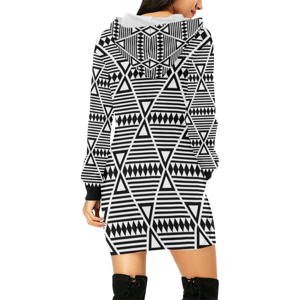 Black Aztec Tribal All Over Print Hoodie Mini Dress (Model H27)