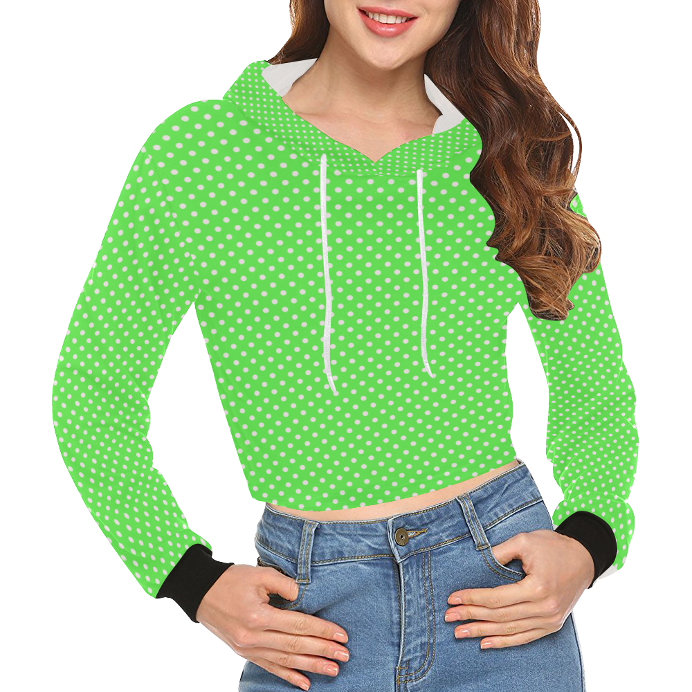 Eucalyptus green polka dots All Over Print Crop Hoodie for Women (Model H22)