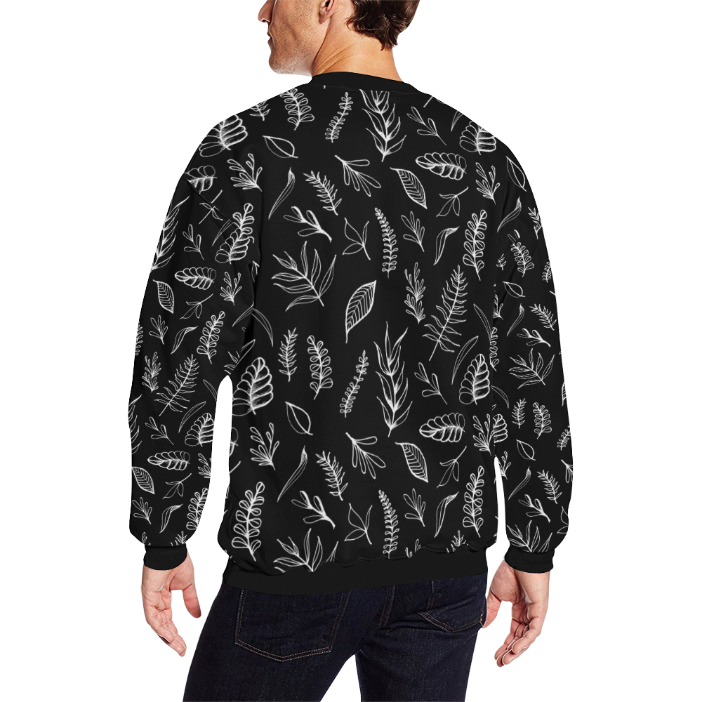 BLACK DANCING LEAVES All Over Print Crewneck Sweatshirt for Men/Large (Model H18)