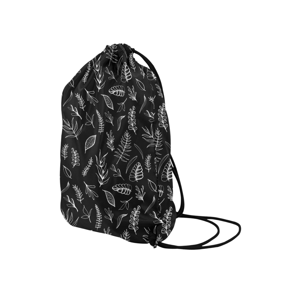 BLACK DANCING LEAVES Medium Drawstring Bag Model 1604 (Twin Sides) 13.8"(W) * 18.1"(H)