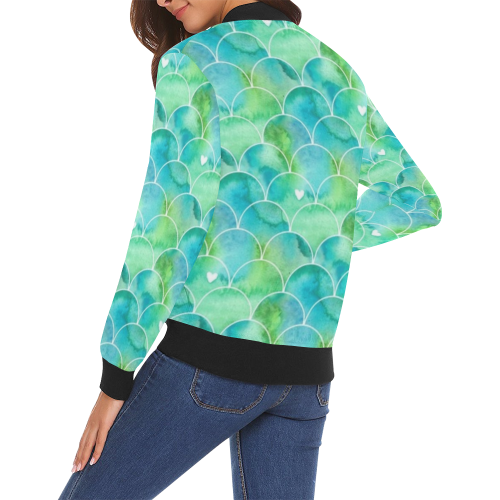 Mermaid SCALES green blue All Over Print Bomber Jacket for Women (Model H19)