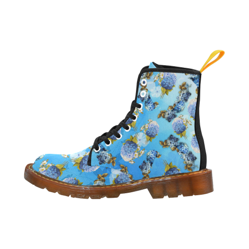 blue shades watercolor Hydrangeas on BLUE Martin Boots For Women Model 1203H