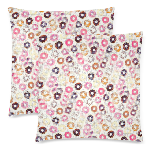 Donuts Pattern by K.Merske Custom Zippered Pillow Cases 18"x 18" (Twin Sides) (Set of 2)