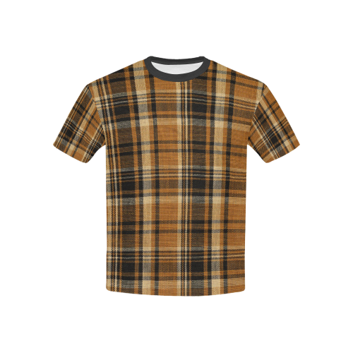 TARTAN DESIGN Kids' All Over Print T-Shirt with Solid Color Neck (Model T40)