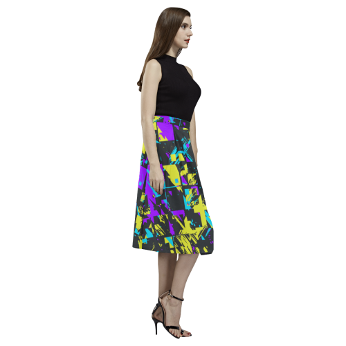 Purple yelllow squares Aoede Crepe Skirt (Model D16)